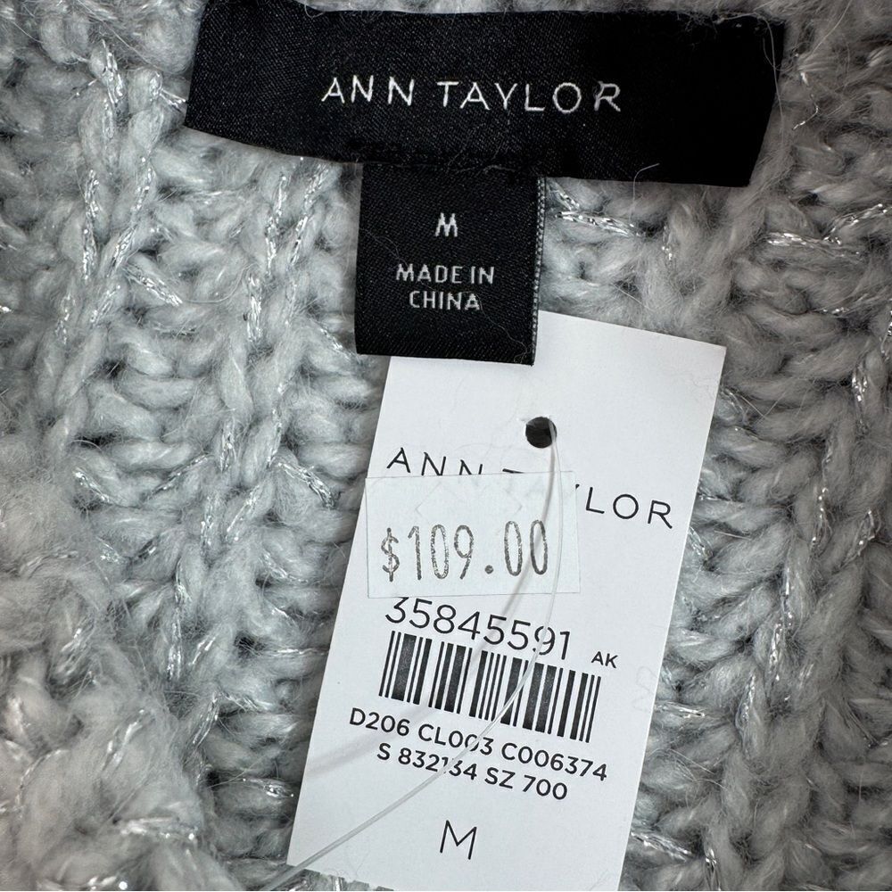 Ann‎ Taylor Metallic Shimmer Mock Neck Chunky Sweater Grey Medium - Picture 11 of 14